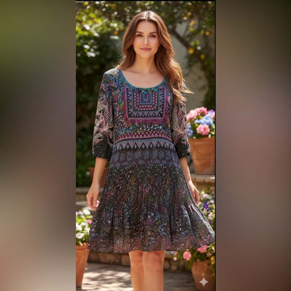 SALONI Vibrant Patterned Long Sleeve Dress